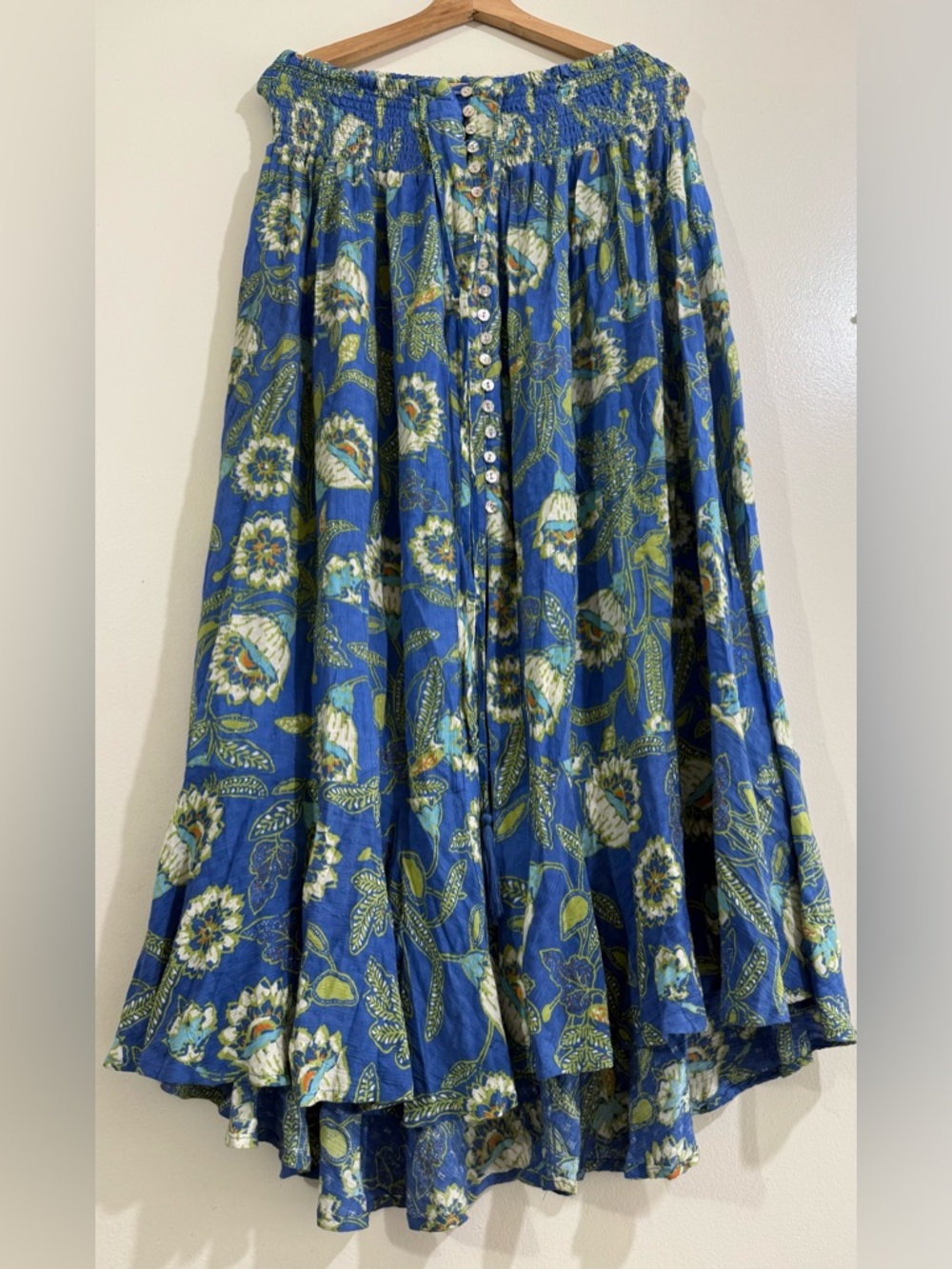 Emerson rose Blue Floral Button-Front Smocked Waist Circle Skirt - Women's